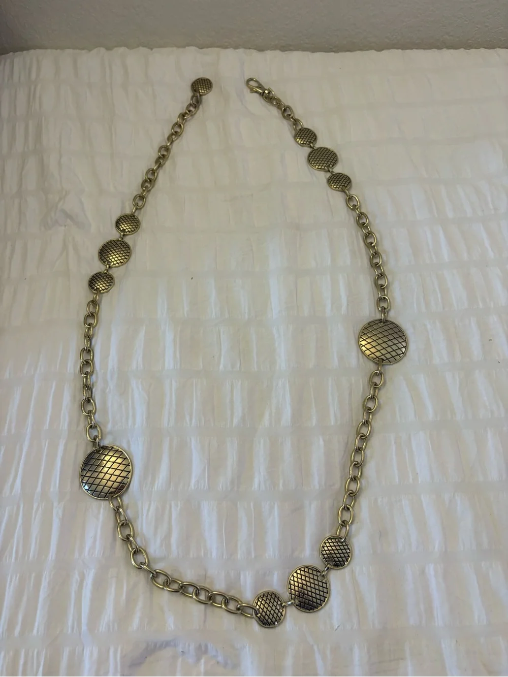 Vintage Gold Disc Chain Belt Textured Medallion Statement Belt
